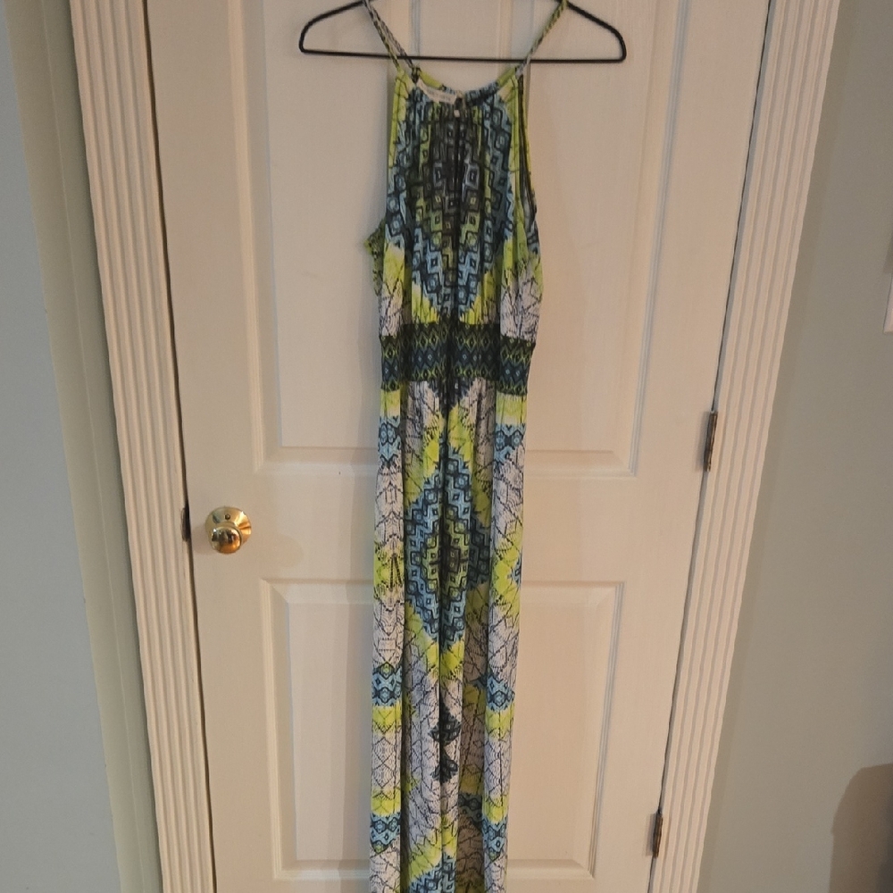 London Times Blue, Yellow & White Printed Maxi Dress